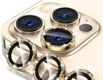 Модерни стъклени ринг протектори за обективите на камерата на Apple Iphone 12 Pro Max 6.7 златисти с камъни